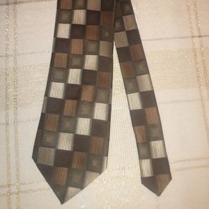 Croft & Barrow Men Tie Necktie Black Brown White Gold Squares 57 x 3" Mod